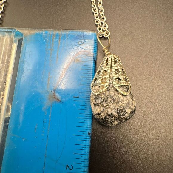 Silver and Gray Granite Pendant, 18”, NEW - Picture 3 of 3